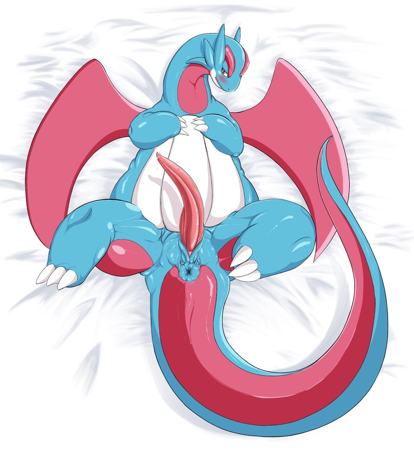 anus bed dragon hurikata looking_at_viewer nintendo pok&eacute;mon salamence solo video_games wings