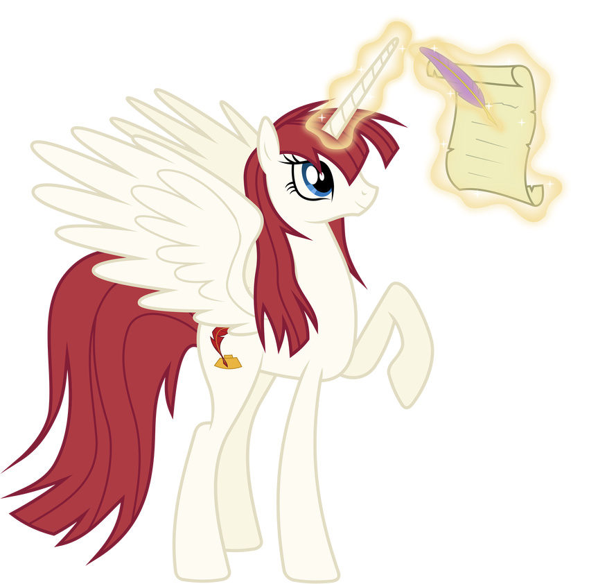 2015 90sigma absurd_res alpha_channel blue_eyes equine female feral friendship_is_magic fur hair hi_res horn lauren_faust_(character) mammal my_little_pony red_hair smile solo white_fur winged_unicorn wings