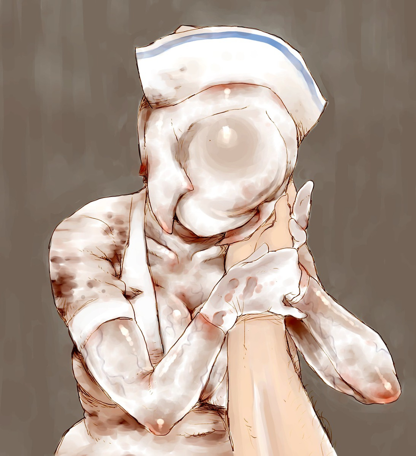 blind breasts bubble_head_nurse gloves highres large_breasts monster nurse shizuoka_(bl09) silent_hill silent_hill_2 solo_focus veins