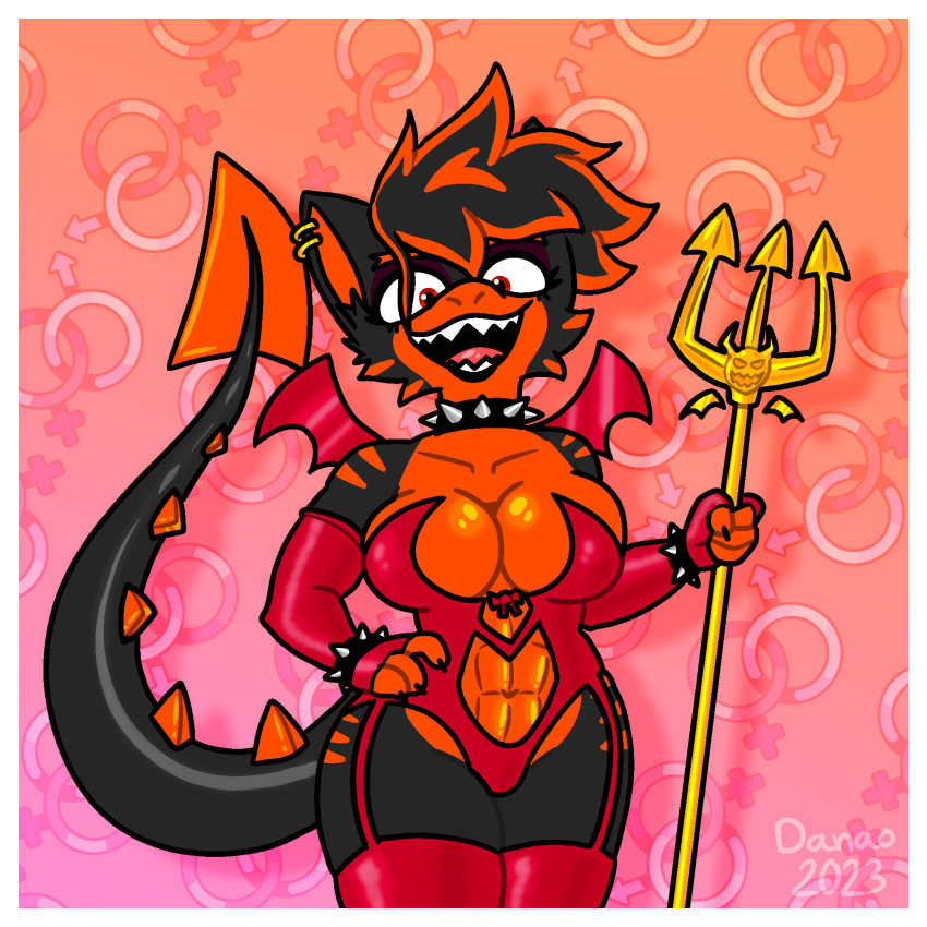 1:1 2023 anthro big_breasts breasts choker clothed clothing danna_nsfw270 demon digital_drawing_(artwork) digital_media_(artwork) dragon ear_piercing fangs female female/female fire flaming_hair goth hair hell hi_res hybrid jewelry muscular muscular_female necklace open_mouth orange_hair piercing pseudo_hair red_eyes reptile scalie simple_background smile solo succubus taller_female teeth thick_thighs watermark yuna_(danna_nsfw270)