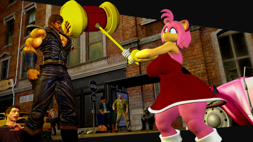 16:9 2023 3d_(artwork) 5_fingers accessory amy_rose anthro armada_(artist) biceps big_breasts breasts brown_hair car clothing crossover curvy_figure detailed_background digital_media_(artwork) dress eulipotyphlan eyelashes female fingers fist_of_the_north_star fur garry's_mod gloves green_eyes group hair hair_accessory hairband hammer handwear hedgehog hi_res human kenshiro light-skinned_male light_body light_skin male mammal multicolored_body multicolored_fur muscular muscular_human muscular_male outside pink_body pink_fur pink_hair sega short_hair sonic_the_hedgehog_(series) tan_body tan_fur thick_thighs tools two_tone_body two_tone_fur vehicle voluptuous warfare_amy widescreen