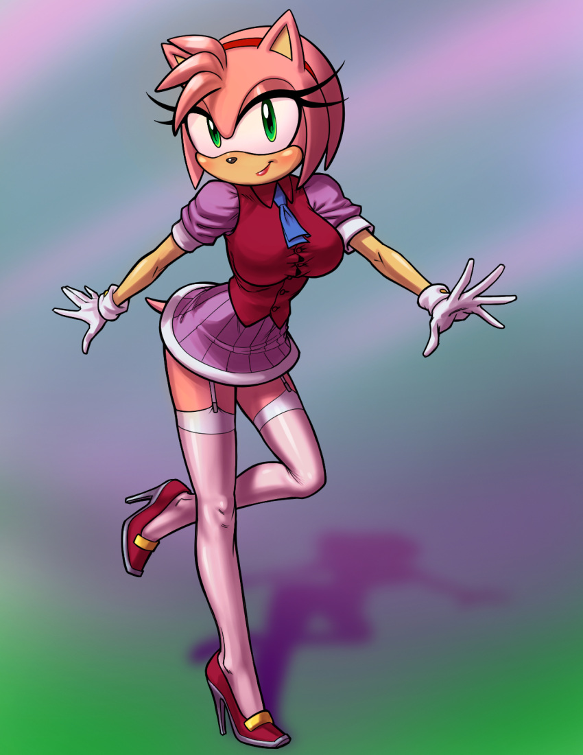 5_fingers alternate_costume amy_rose anthro bhawk biped clothed clothing clothing_swap digital_media_(artwork) eulipotyphlan eyelashes female fingers footwear gloves green_eyes handwear hedgehog hi_res high_heels legwear looking_at_viewer mammal sega shadow solo sonic_the_hedgehog_(series)