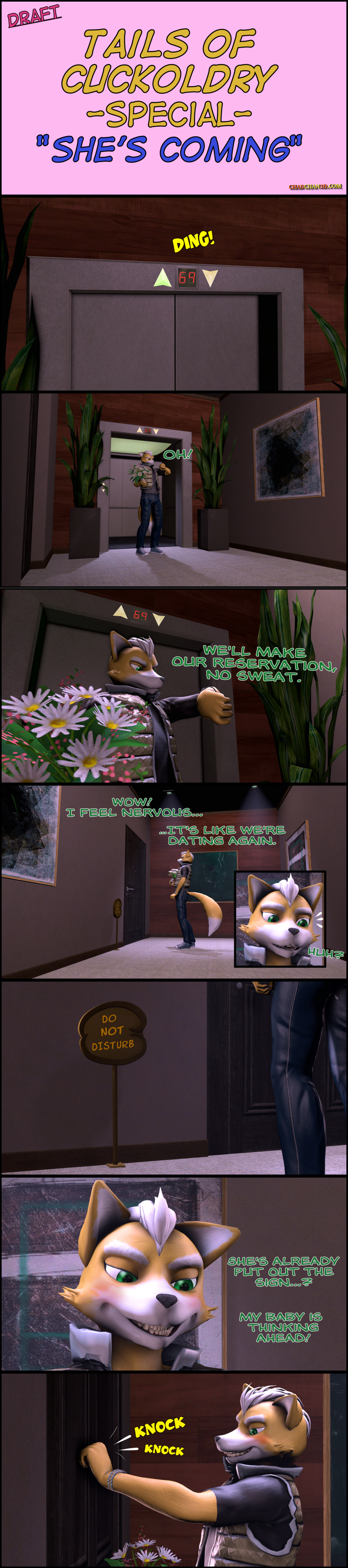 absurd_res anthro blush bouquet canid canine chadchan3d clothed clothing comic elevator english_text flower flower_bouquet fox fox_mccloud hi_res hotel long_image male mammal nintendo plant solo speech_bubble star_fox tall_image text