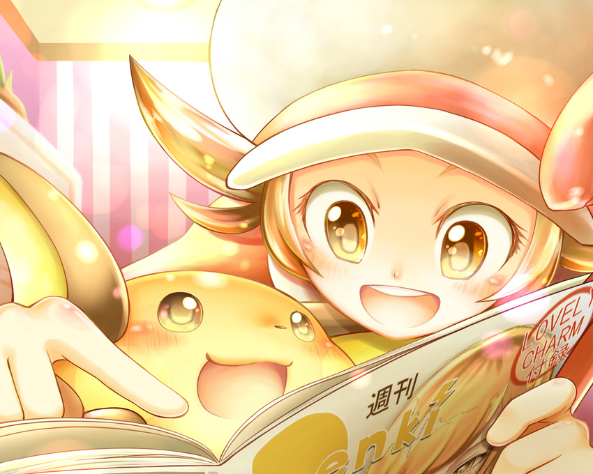 brown_eyes brown_hair cafe_(chuu_no_ouchi) gen_1_pokemon hat hat_ribbon kotone_(pokemon) open_mouth pokemon pokemon_(creature) pokemon_(game) pokemon_hgss raichu ribbon smile twintails