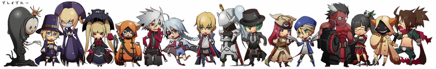 6+girls arakune armor black_hair blazblue blazblue:_continuum_shift blonde_hair blue_eyes brown_hair carl_clover chibi crossed_arms everyone eyepatch fedora gii glasses green_hair grin gun hakumen handgun hat hazama heterochromia hood iron_tager jin_kisaragi jou_(mono) jubei_(blazblue) lao_jiu litchi_faye_ling long_hair long_image mask multiple_boys multiple_girls nago nirvana noel_vermillion nu-13 panda ponytail rachel_alucard ragna_the_bloodedge red_eyes red_hair scarf shishigami_bang silver_hair smile sword taokaka thighhighs top_hat tsubaki_yayoi twintails weapon wide_image