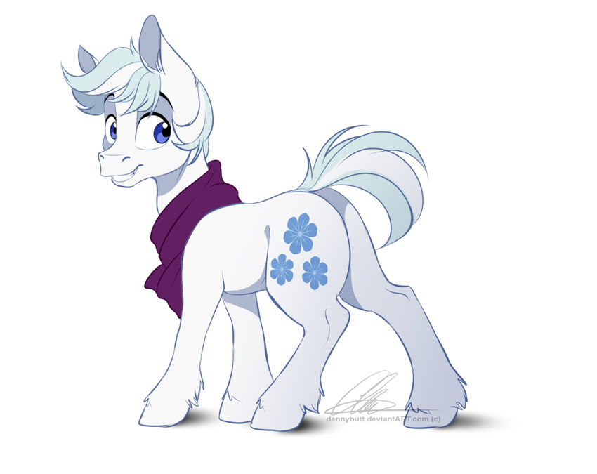 2015 alpha_channel blue_eyes butt cutie_mark dennybutt double_diamond_(mlp) earth_pony equine feral fetlocks friendship_is_magic fur hair horse male mammal multicolored_hair my_little_pony plain_background pony scarf solo transparent_background two_tone_hair white_fur