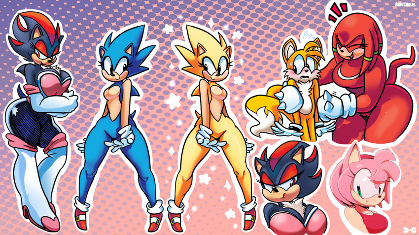 amy_rose anthro breasts butt colored crossgender devilish_ghoul female hedgehog knuckles_the_echidna male mammal miles_prower shadow_the_hedgehog sonic_(series) sonic_the_hedgehog sunibee