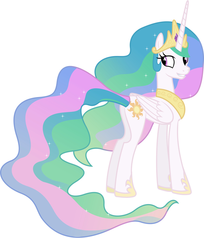 2015 90sigma absurd_res alpha_channel equine female feral friendship_is_magic fur hair hi_res horn mammal multicolored_hair my_little_pony princess_celestia_(mlp) purple_eyes smile solo white_fur winged_unicorn wings