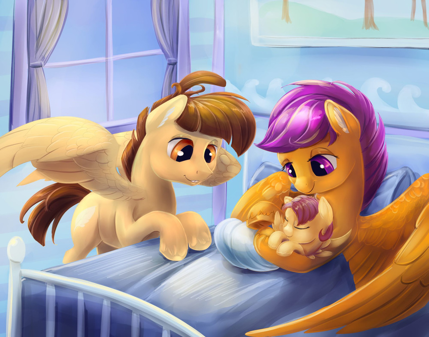 2015 baby brown_eyes brown_hair couple equine featherweight_(mlp) female friendship_is_magic hair hospital inside male mammal my_little_pony pegasus purple_eyes purple_hair scootaloo_(mlp) viwrastupr wings young