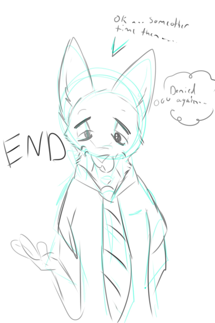 anthro canine comic depression dialogue disney english_text fox front_view male mammal necktie nick_wilde sad sketch text the_end thought_bubble torinsangel zootopia