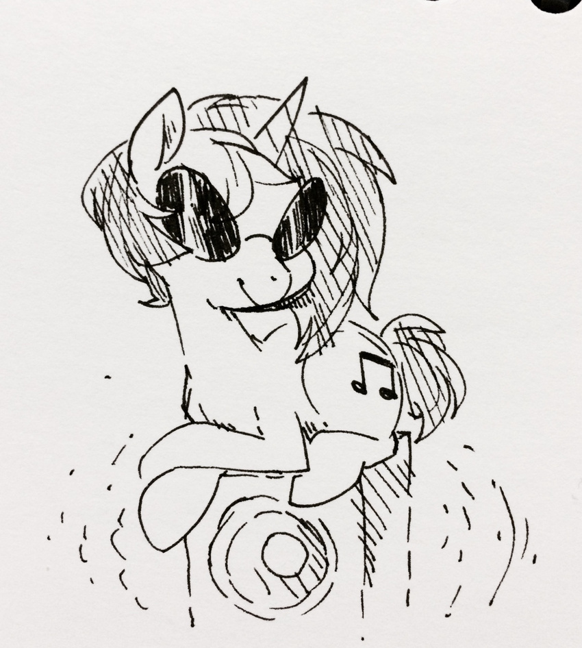 cutie_mark equine eyewear female feral friendship_is_magic glasses glo-in-the-dark hi_res horn mammal my_little_pony sketch smile solo unicorn vinyl_scratch_(mlp)