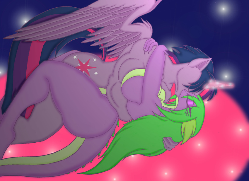 2015 anthro big_breasts breasts crossgender cutie_mark digital_media_(artwork) dragon duo equine eyes_closed female friendship_is_magic fur hair horn lying male male/female mammal married missionary_position muscles my_little_pony nude on_back on_top scales sex spike_(mlp) twilight_sparkle_(mlp) voluptuous winged_unicorn wings wolfe2150