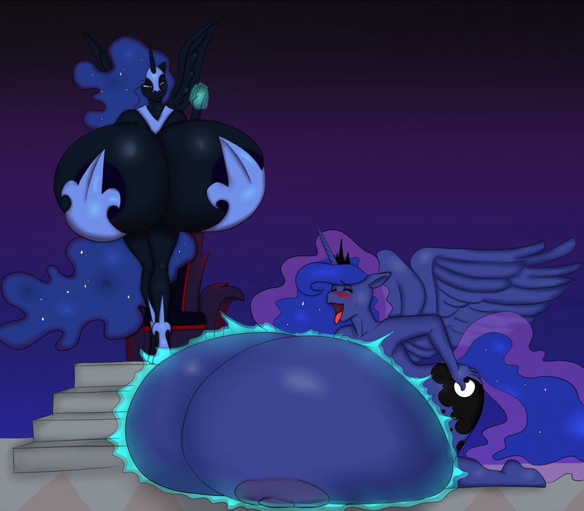 anthro areola big_breasts blues64 breasts cleavage clothed clothing equine erect_nipples female friendship_is_magic horn huge_breasts hyper hyper_breasts mammal marauder6272 my_little_pony nightmare_moon_(mlp) nipples nude princess_luna_(mlp) winged_unicorn wings