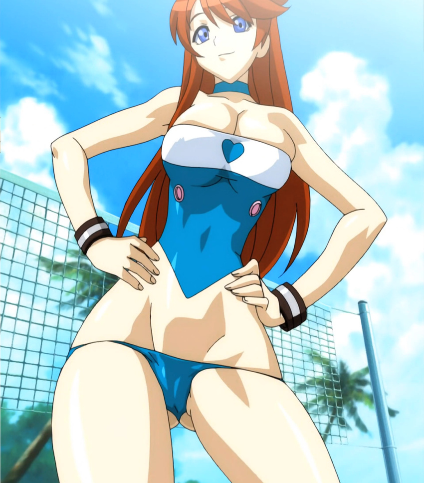 bakuretsu_tenshi bikini blue_eyes day highres lowleg lowleg_bikini meg_(bakuretsu_tenshi) red_hair screencap sky swimsuit