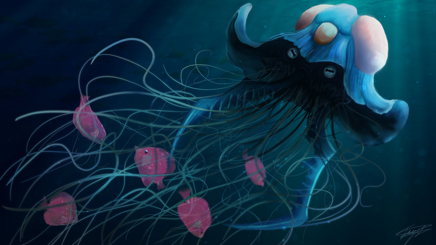 gradient gradient_background light luvdisc nintendo no_humans ocean pokemon realistic ruth_tay tentacle tentacruel underwater