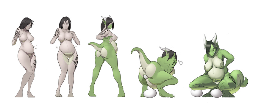 anthro breasts butt dragon egg female hair horn human inflation mammal nipples oviposition pregnant pussy scalie tattoo taus transformation