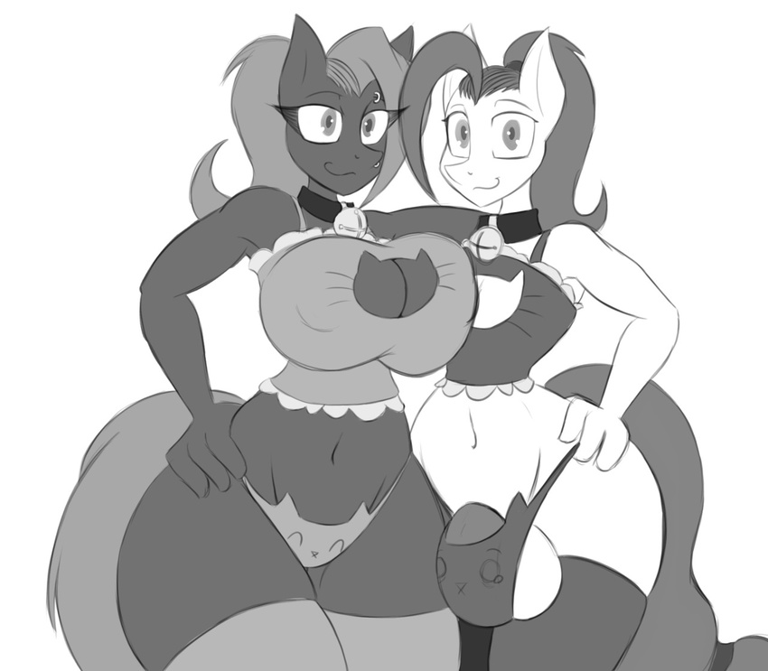 2015 anthro balls bell breasts brother brother_and_sister bulge cleavage clothed clothing collar crossdresing duo equine fan_character female hand_on_hip jay_(oc) jrvanesbroek legwear male mammal monochrome my_little_pony nipple_bulge panties penis piercing ponytail sibling sister stockings thong underwear wide_hips