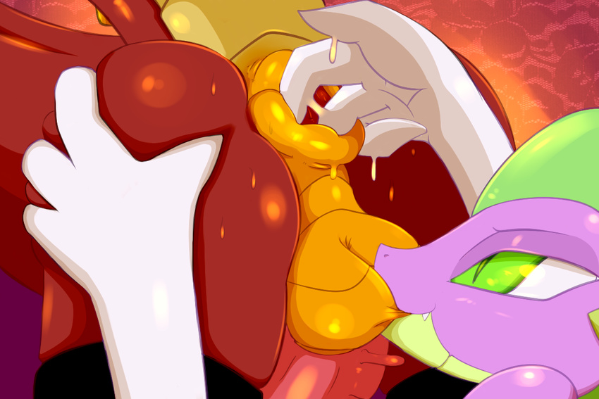 2015 anal anal_fingering anthro anus askadolesentspikewebcam ball_suck balls butt dragon duo erection fingering friendship_is_magic garble_(mlp) girly male male/male my_little_pony oral penis puffy_anus sex smile spike_(mlp) sucking text