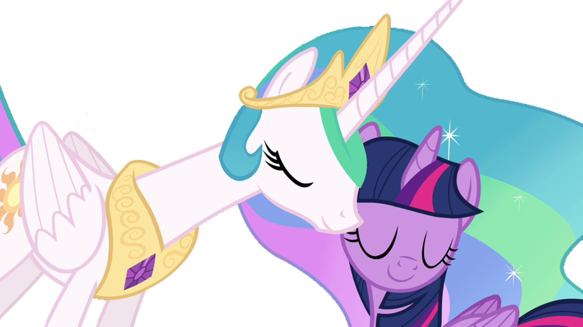 crowns equine friendship_is_magic horn horse mammal momlestia my_little_pony nuzzles pony princess princess_celestia_(mlp) royalty sparkle thebestgamer twilight_sparkle_(mlp) winged_unicorn wings