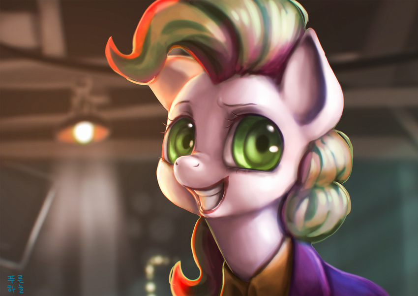 2015 batman_(series) clothed clothing crossover earth_pony equine female friendship_is_magic green_eyes hair hi_res horse long_hair looking_at_viewer mammal mrs1989 my_little_pony pinkie_pie_(mlp) pony smile solo the_joker