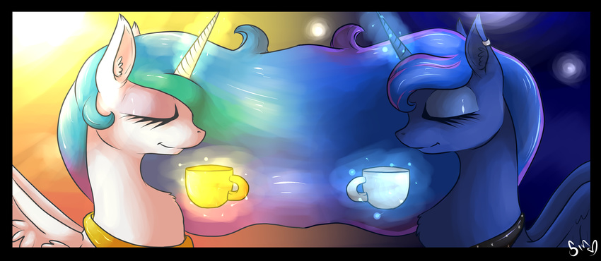 absurd_res beverage coffee cup equine food friendship_is_magic hi_res horn horse magic mammal my_little_pony poisindoodles pony princess_celestia_(mlp) princess_luna_(mlp) winged_unicorn wings