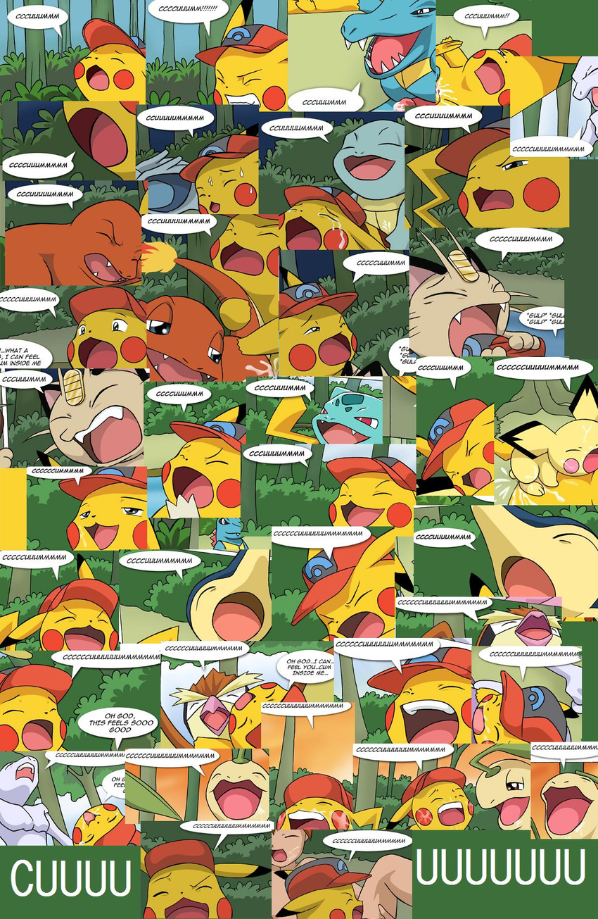 all_fours ambiguous_gender ashchu_adventures bayleef bbmbbf blue_body blue_eyes bulbasaur bush charmander collage compilation cum cum_on_face cyndaquil doggystyle english_text eyes_closed fangs feral forest from_behind green_background grey_body hat human legendary_pok&eacute;mon looking_pleasured lying male male/male mammal meowth mewtwo missionary_position misty nidoran nidoran♀ nintendo on_back open_mouth outside palcomix pichu pidgey pikachu plant pok&eacute;mon red_body sex simple_background squirtle sweat text totodile tree video_games water yellow_body