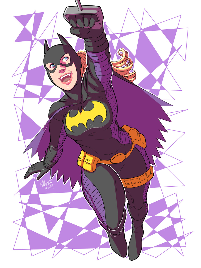 1girl bat_(symbol) batgirl batman_(series) blonde_hair boots cape dc_comics gauntlets solo stephanie_brown