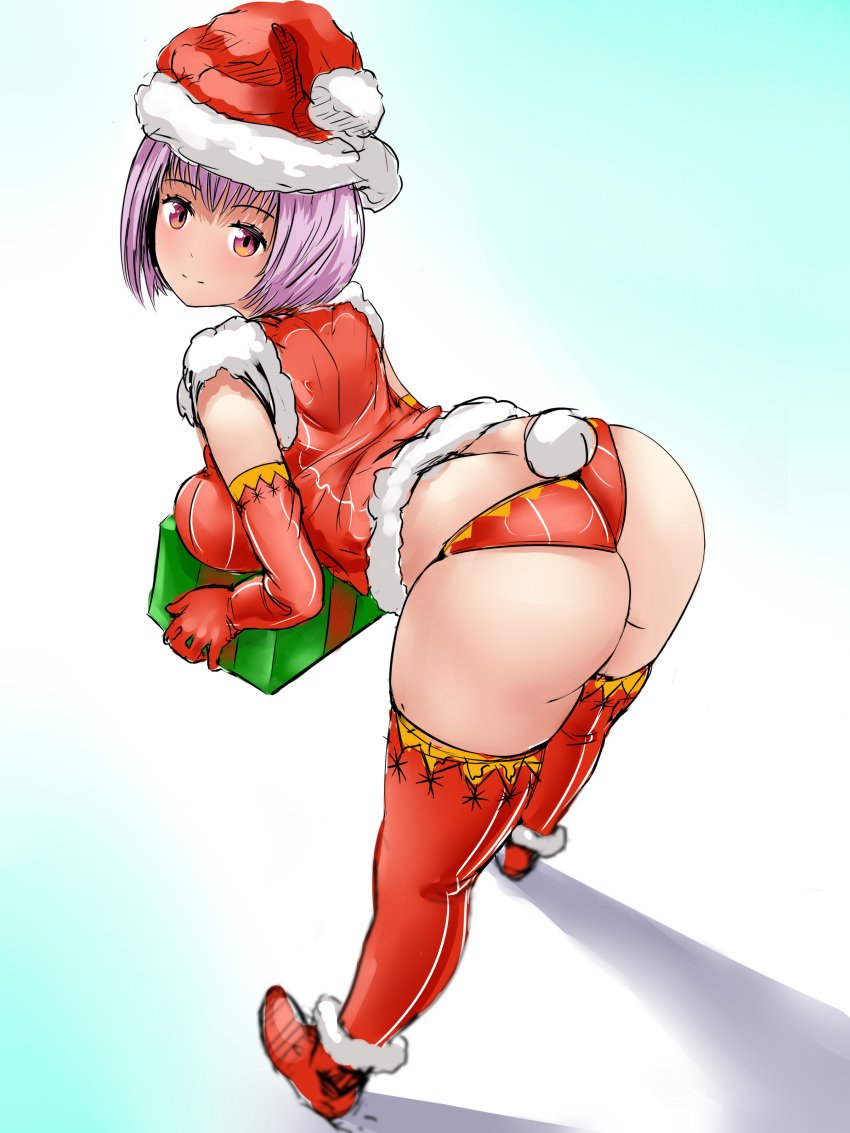 ass christmas_outfit curvy full_body gift hat hips huge_ass legs present purple_hair santa_girl santa_hat short_hair solo ssss.gridman tagme thick_thighs thighs wide_hips