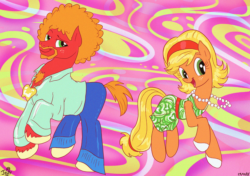 2015 afro applejack_(mlp) big_macintosh_(mlp) blonde_hair brother brother_and_sister clothing dress duo equine female freckles friendship_is_magic green_eyes hair horse jowybean male mammal my_little_pony necklace pony sibling sister