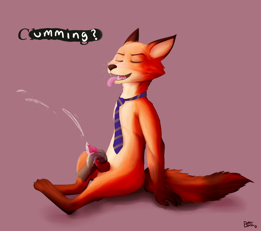 canine character_from_animated_feature_film cum disney erection eyes_closed fox green_eyes handjob knot male mammal necktie nick_wilde nude penis solo zootopia