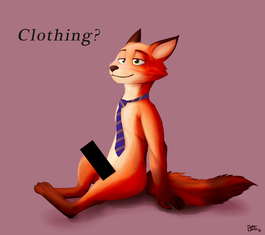 canine censored character_from_animated_feature_film disney fox green_eyes male mammal necktie nick nude solo wilde zootopia