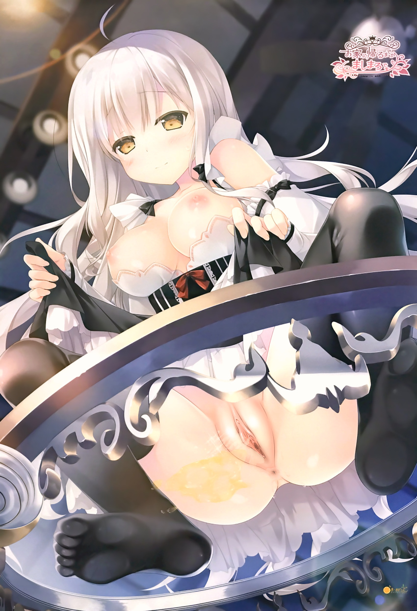 breasts chikotam feet maid marmalade misuzu_sasa nipples no_bra nopan ouchi_ni_kaeru_made_ga_mashimaro_desu pee photoshop pussy skirt_lift thighhighs uncensored