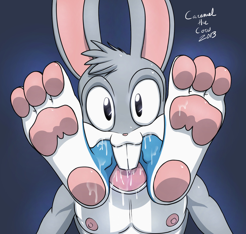 2013 ambiguous_gender anthro bugs_bunny buster_bunny drooling duo foot_focus foot_in_mouth head_first looking_at_viewer looney_tunes male oral_vore saliva same_size_vore soft_vore steve_farfan teeth tiny_toon_adventures vore warner_brothers