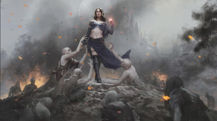 female fire human karla_ortiz liliana magic magic_the_gathering magic_user mammal necromancer planeswalker undead zombie