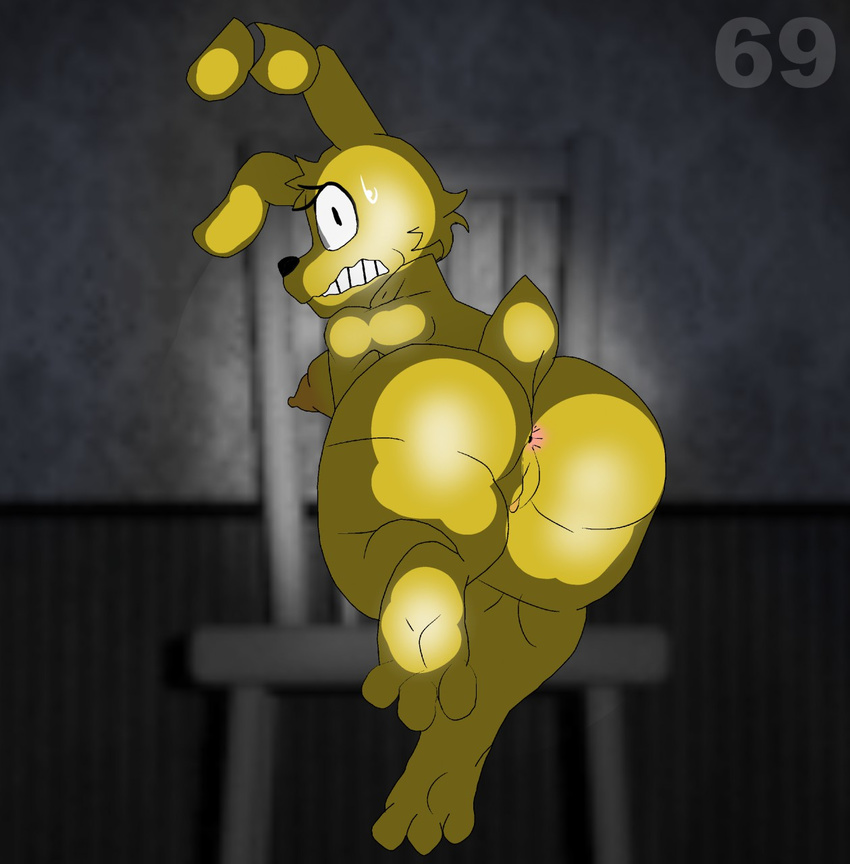 animatronic anthro anus areola barefoot breasts butt crossgender female five_nights_at_freddy's five_nights_at_freddy's_4 jaynatorburudragon lagomorph long_ears looking_at_viewer looking_back machine mammal nipples nude plushtrap_(fnaf) presenting presenting_hindquarters presenting_pussy pussy rabbit robot side_boob solo sweat video_games