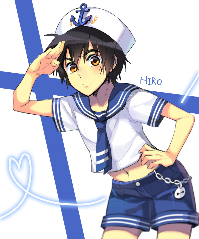 1boy big_hero_6 disney hiro_hamada hiyaa marvel sailor sailor_collar sailor_dress sailor_hat salute simple_background solo striped_background