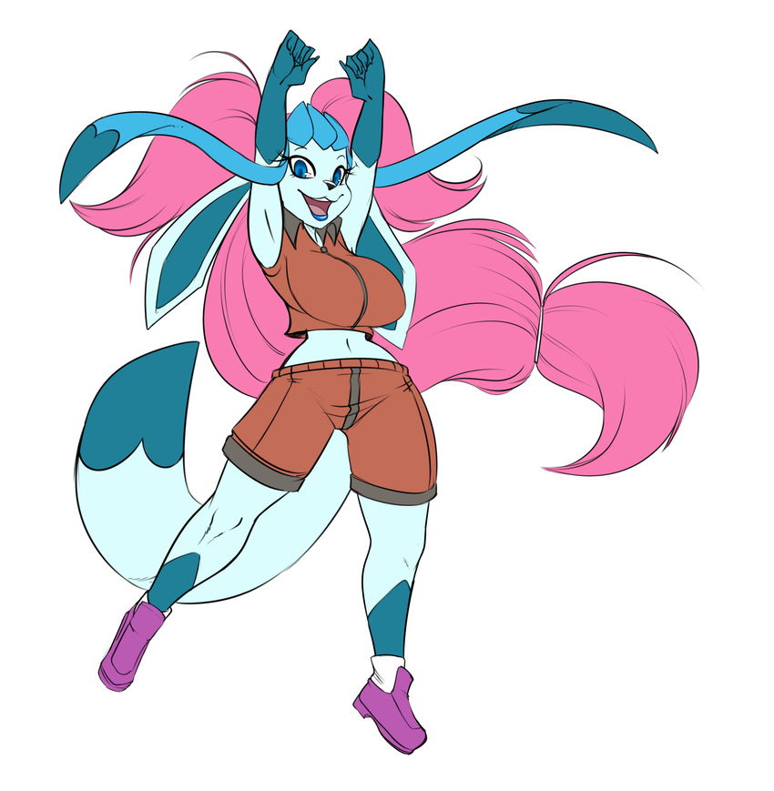 2015 anthro anthrofied blue_eyes canine eeveelution fox glaceon hair long_hair mammal micki ming-ming_(character) nintendo pink_hair pok&eacute;mon shiny_pok&eacute;mon simple_background video_games white_background