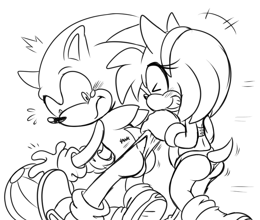 2015 amy_rose anthro balls bikini blush butt clothed clothing cute digital_media_(artwork) duo embarrassed female from_behind hair hedgehog hi_res male male/female mammal simple_background skimpy smile sonic_(series) sonic_the_hedgehog speedo spice5400 standing swimsuit teeth thong video_games wedgie