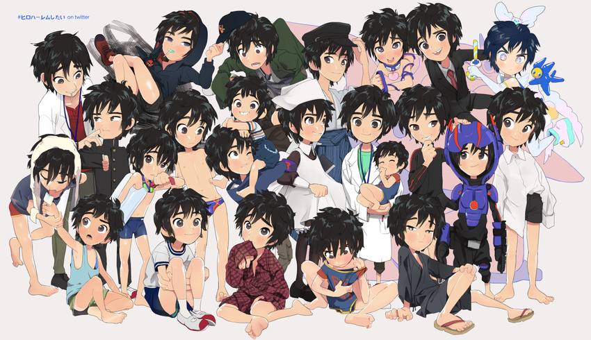 6+boys apron big_hero_6 black_hair black_legwear blush bodyboard book brown_eyes candy cheek_poking crossdressing doctor dress food formal gakuran goggles goggles_around_neck grin gym_uniform hat hiro_hamada hood hoodie japanese_clothes labcoat lollipop long_sleeves magical_girl male_focus male_swimwear mary_janes multiple_boys multiple_persona necktie nurse one_eye_closed pantyhose poking popsicle school_uniform shiogochi shirtless shoes shorts smile stethoscope suit sweatdrop swim_briefs swimwear tank_top younger