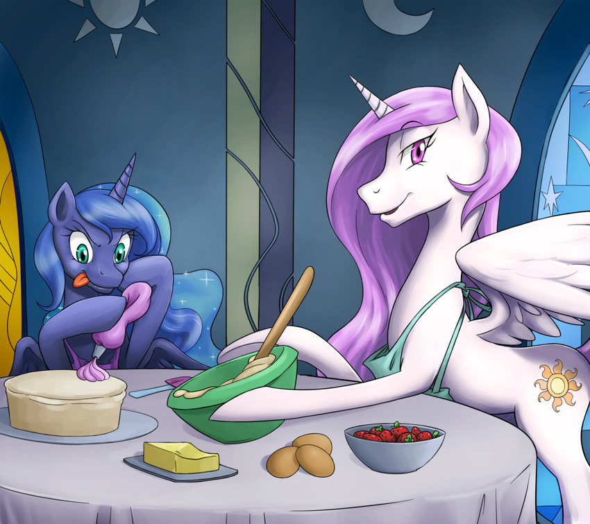 2015 baking duo equine female feral friendship_is_magic horn mammal my_little_pony nauthleroy princess_celestia_(mlp) princess_luna_(mlp) winged_unicorn wings