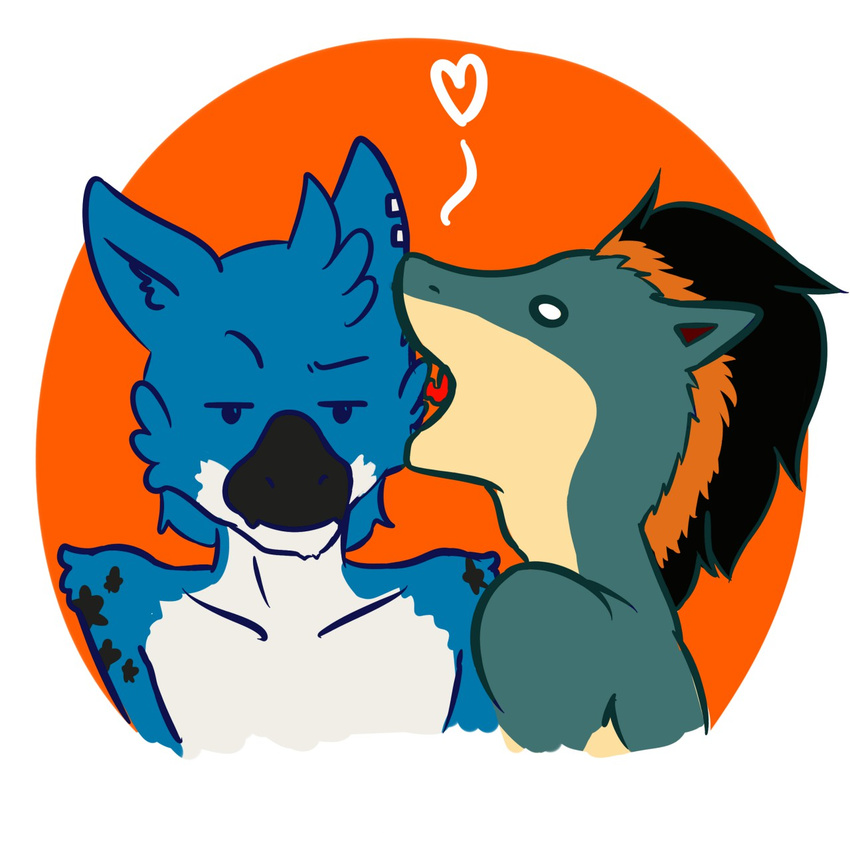 &lt;3 2015 angry anthro avian beak bite blue_feathers blue_fur couple cute derp duo ear_piercing feathers fur gryphon hair happy interspecies kissing looking_at_viewer love male male/male mammal multicolored_feathers multicolored_fur nintendo open_mouth orange_background piercing pok&eacute;mon quilava simple_background siriuswolfus smile star tan_fur tongue tongue_out two_tone_fur video_games white_background white_feathers yodishy
