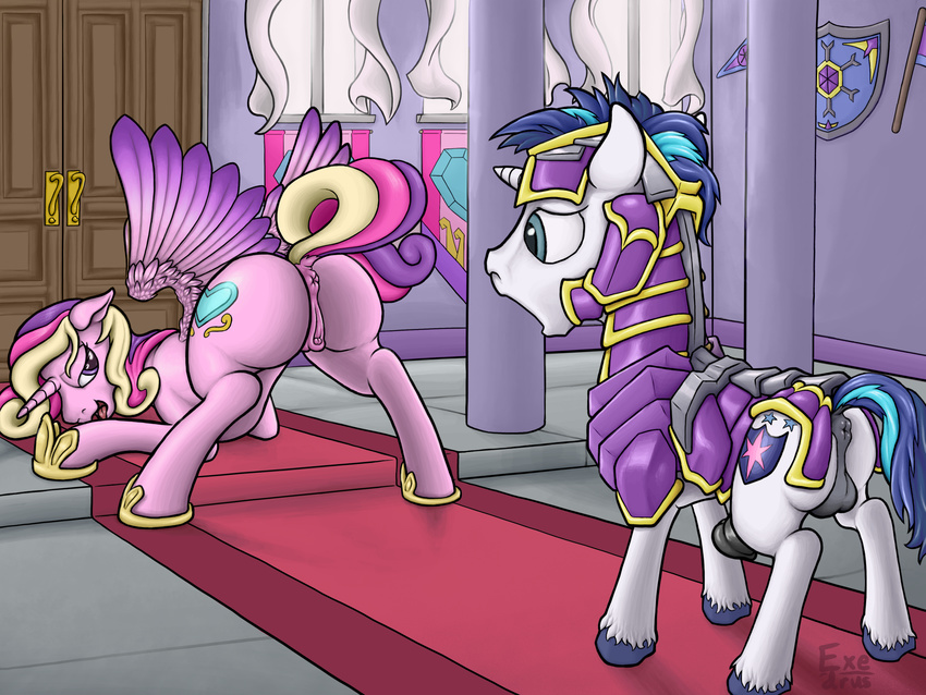 2015 anatomically_correct anatomically_correct_pussy animal_genitalia anus balls butt clitoris duo edit equine equine_pussy exedrus female feral friendship_is_magic hi_res horn horse horsecock inviting male mammal my_little_pony penis pony presenting presenting_hindquarters princess_cadance_(mlp) pussy shining_armor_(mlp) unicorn winged_unicorn wings