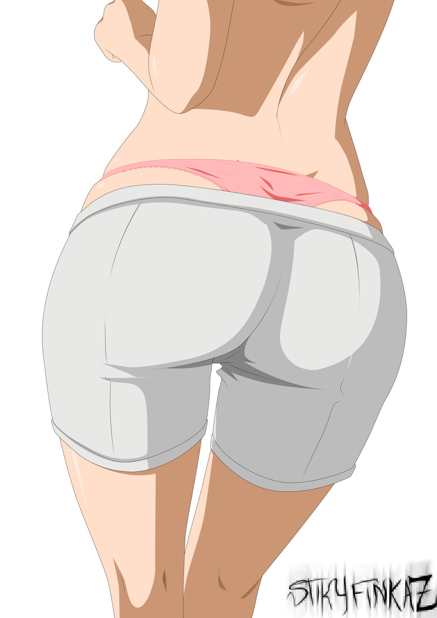 1girl ass from_behind naruto panties pink_panties shorts simple_background solo stiky_finkaz topless uchiha_sarada underwear whale_tail