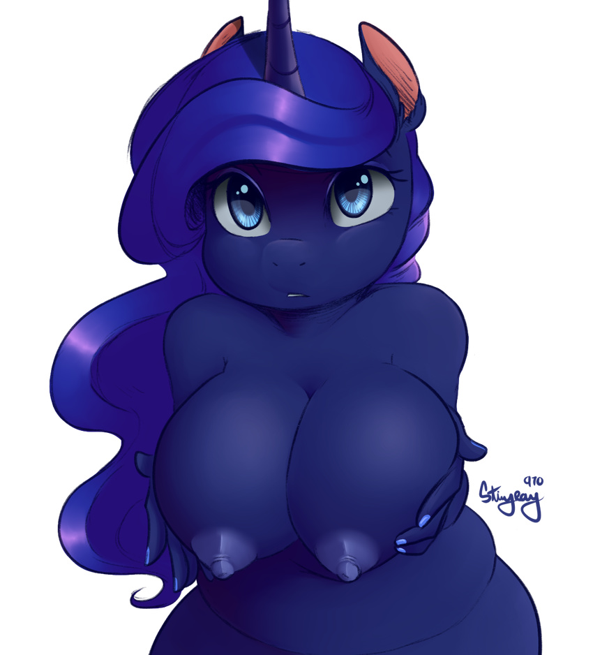 2015 alpha_channel anthro anthrofied areola big_breasts blue_eyes blue_hair blue_skin breasts colored equine female friendship_is_magic glo-in-the-dark hair horn long_hair looking_at_viewer mammal my_little_pony nipples nude princess_luna_(mlp) simple_background solo stingray970 transparent_background winged_unicorn wings