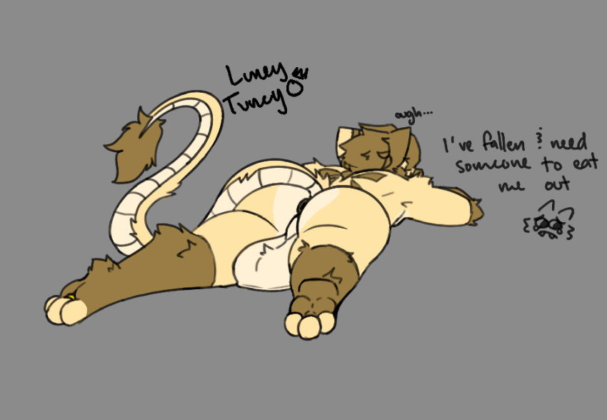 3_toes anthro anus balls big_balls butt dragon feet fur furred_dragon furred_scalie genitals hi_res lune_(luneytuney) luneytuney lying male mythological_creature mythological_scalie mythology on_front puffy_anus rear_view scalie solo text toes