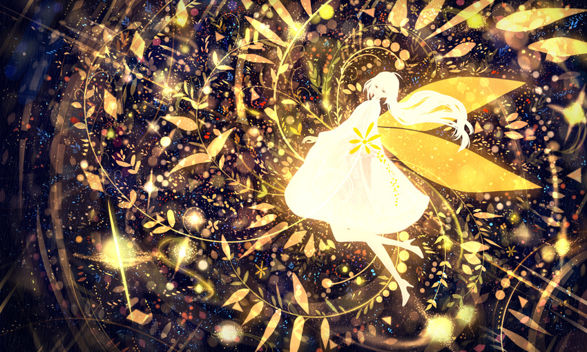 dress fairy_wings highres long_hair looking_at_viewer original sakimori_(hououbds) smile solo white_dress white_hair wings