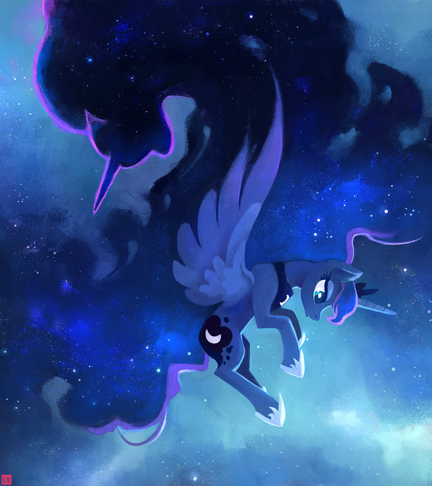 2015 aeronjvl ajvl blue_eyes blue_hair crown cutie_mark equine female friendship_is_magic hair hi_res horn mammal my_little_pony necklace night princess_luna_(mlp) sparkles star tantabus winged_unicorn wings