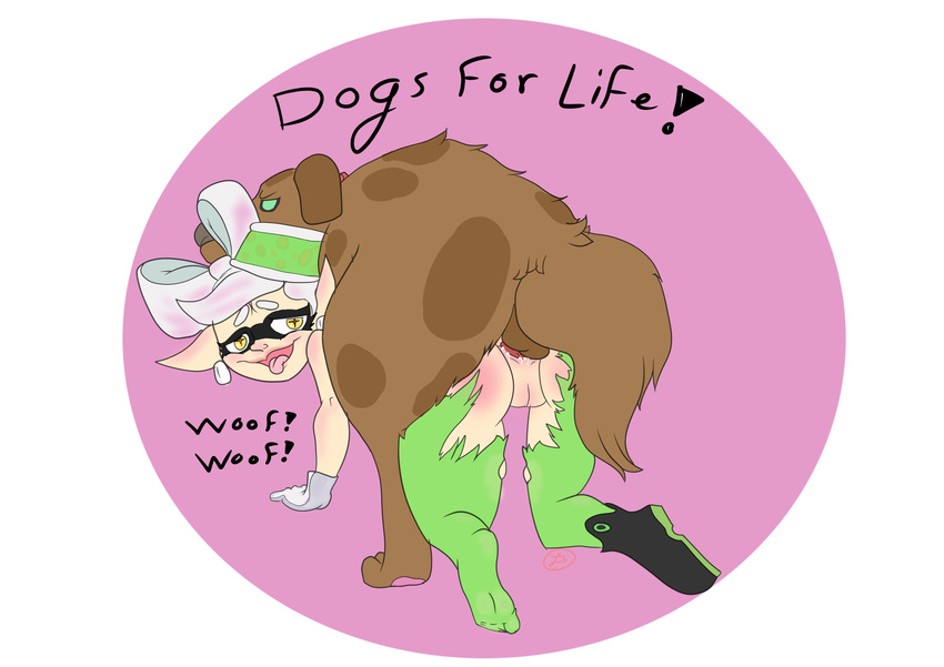 2015 anal animal_genitalia bestiality butt canine canine_penis dog female feral inkling interspecies knotting mammal marie_(splatoon) nintendo penis radicalweegee sex splatoon video_games