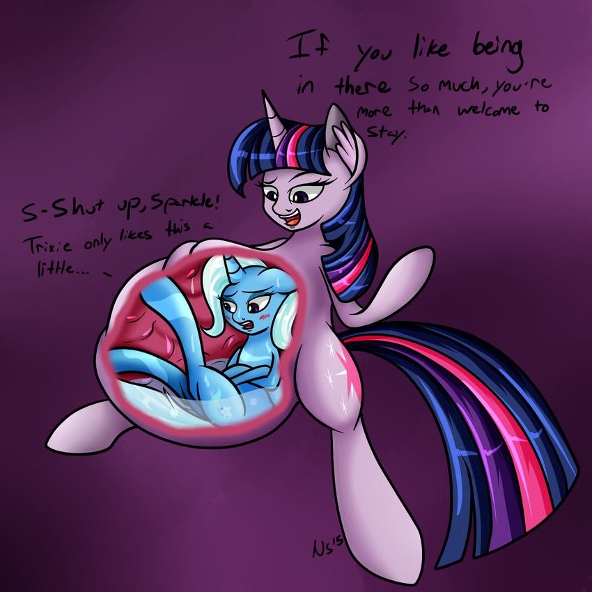 2015 abdominal_bulge belly equine female feral friendship_is_magic horn horse internal mammal my_little_pony novaspark open_mouth pony post_vore soft_vore tongue trixie_lulamoon_(mlp) twilight_sparkle_(mlp) unicorn vore