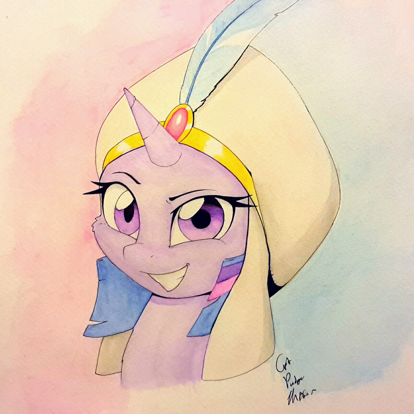 2015 captainpudgemuffin dialogue equine female feral friendship_is_magic hi_res horn looking_at_viewer mammal my_little_pony open_mouth smile solo text traditional_media_(artwork) twilight_sparkle_(mlp) unicorn watercolor_(artwork)